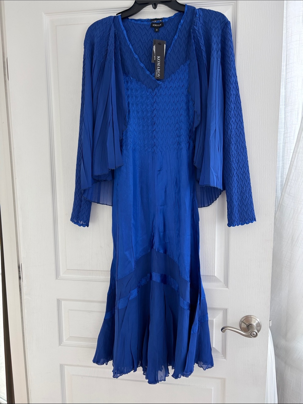 NWT Komarov Cobalt Blue Pleated V-Neck Midi Dress